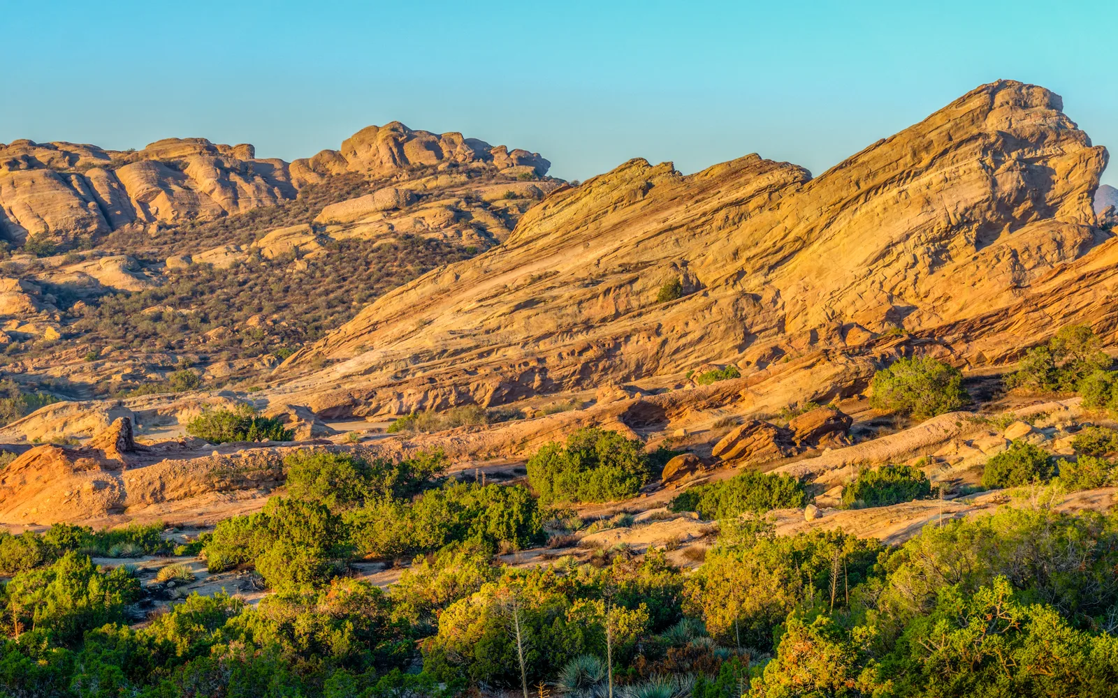 Rocky desert landscape formations at Vasquez Rocks Nature Area in Santa Clarita at sunrise