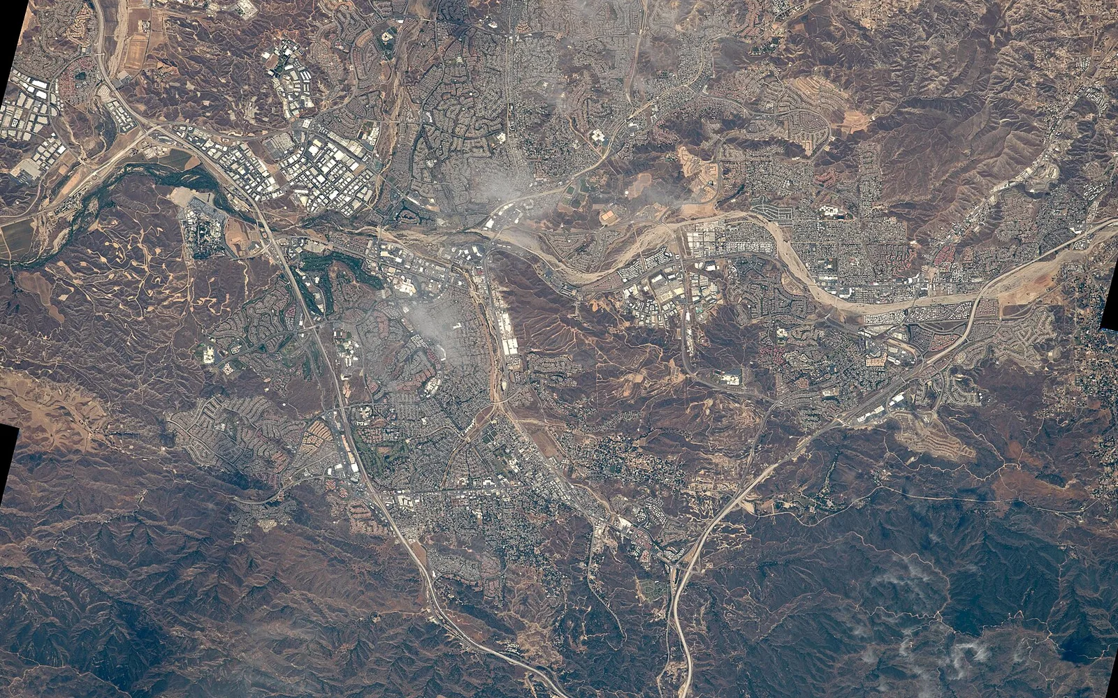 Santa Clarita city and surrounding terrain photographed from the International Space Station in 2016